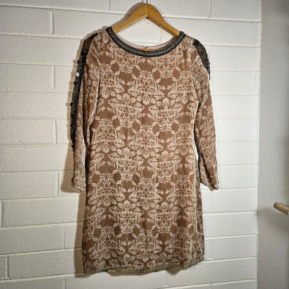 Sundance Champagne Dreams Silk Blend‎ Burnout Velvet Beaded Shift Dress Boho 4